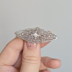 Antique Edwardian Platinum Diamond Filigree Brooch